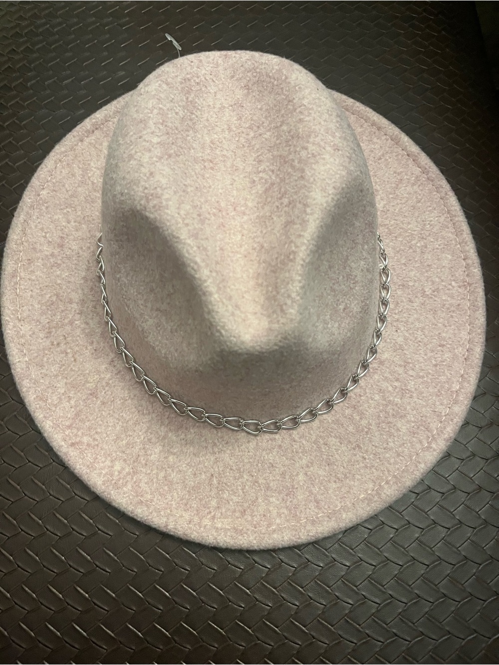 Vince Camuto Blush Wool Fedora with Silver Chain Trim New w/defect. See pic 5